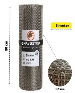Gnaverstop-net i v&aelig;vet rustfrit st&aring;l (AISI304) L 5m x H 80cm